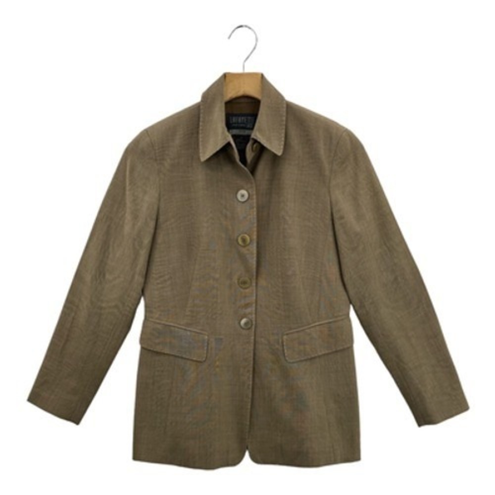Lafayette 148 New York Blazer Women 4P Taupe Excellent Wool Micro-check Jacket